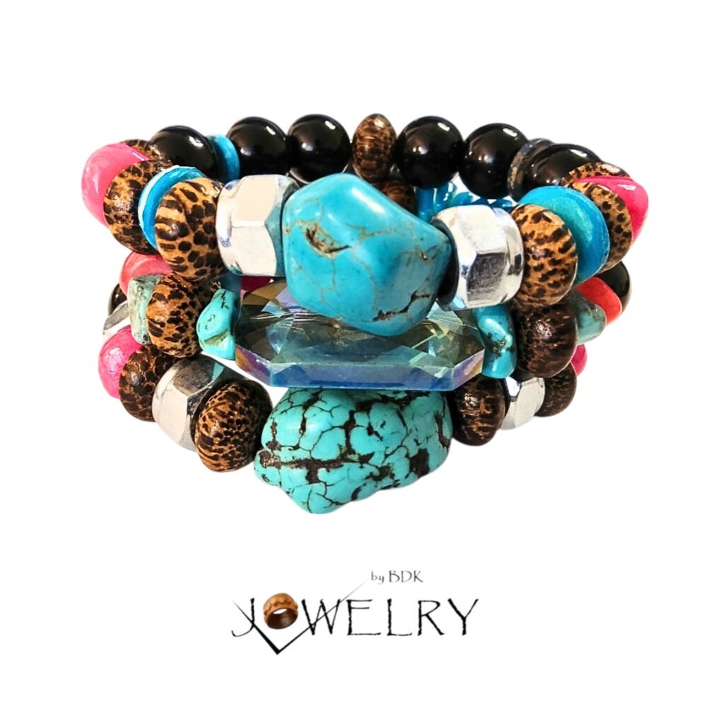 Chunky Statement Turquoise Bracelet Stack
